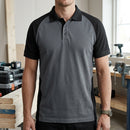 Two-Tone Polo Shirt with Raglan Sleeves - Steel Grey/Black