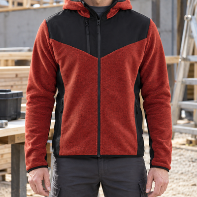 Burned Red/Black Hooded Fleece Jacket with Reinforced Panels