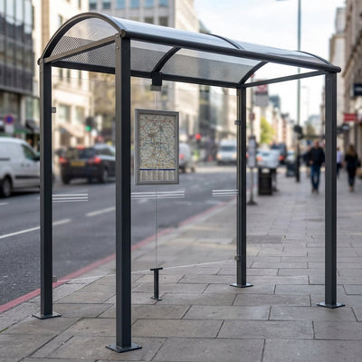 2500mm square post bus shelter with polycarbonate canopy