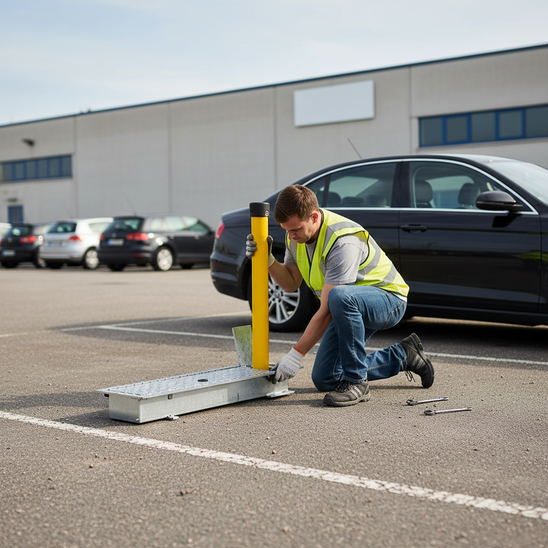 Dark Gray Heavy Duty Folding Parking Post for Secure Vehicle Management