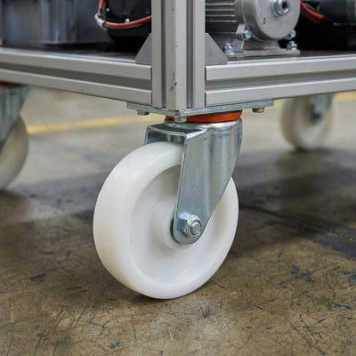 125mm Pressed Steel Swivel Castor Wheel with 4 Hole Top Plate & White Nylon Wheel - 160kg Load Capacity