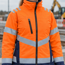 Women's Hi-Vis Insulated Winter Coat - Orange/Navy Blue