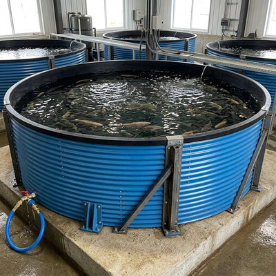 16000 litre fish farming tank – onshore live fish holding