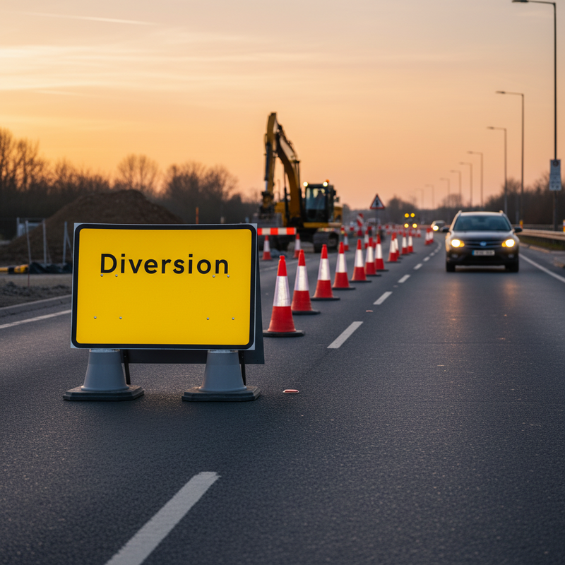 Tan High-Performance Diversion Sign 1050 x 750mm Cone Sign (Double Cone)