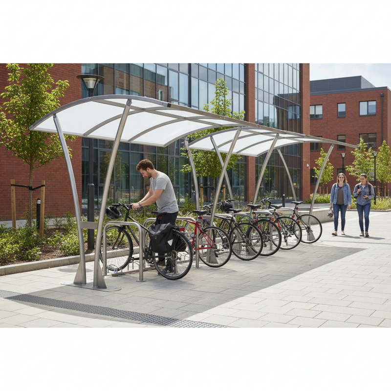 Gray Premium Cycle Shelter with Clear PETG Roof - 2m to 5m Extension Bays