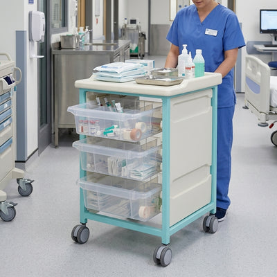 Steel Low Level Single Column Tray Trolley – 757mm Height, 3 Trays