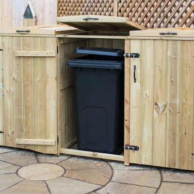 Triple chest timber wheelie bin store for 140-360L bins