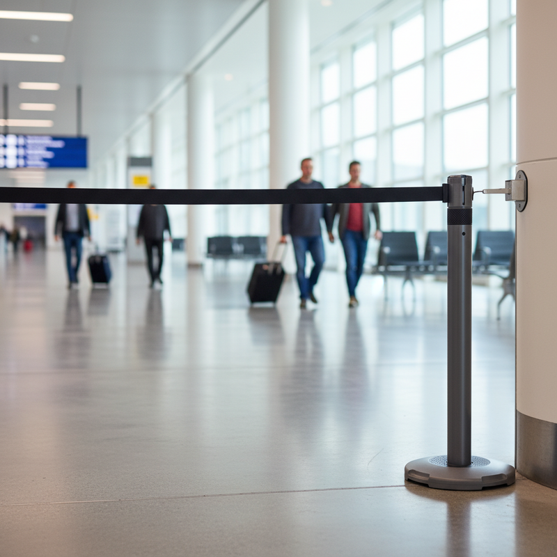 Gray Professional Retractable Tape Barrier System for Queue Management