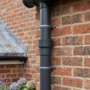 63mm Outlet to Downpipe Length Connector — RAL 7021 (in use)