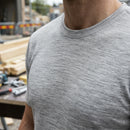 Merino Wool Crew Neck Work T-Shirt - Grey Melange (view 2)