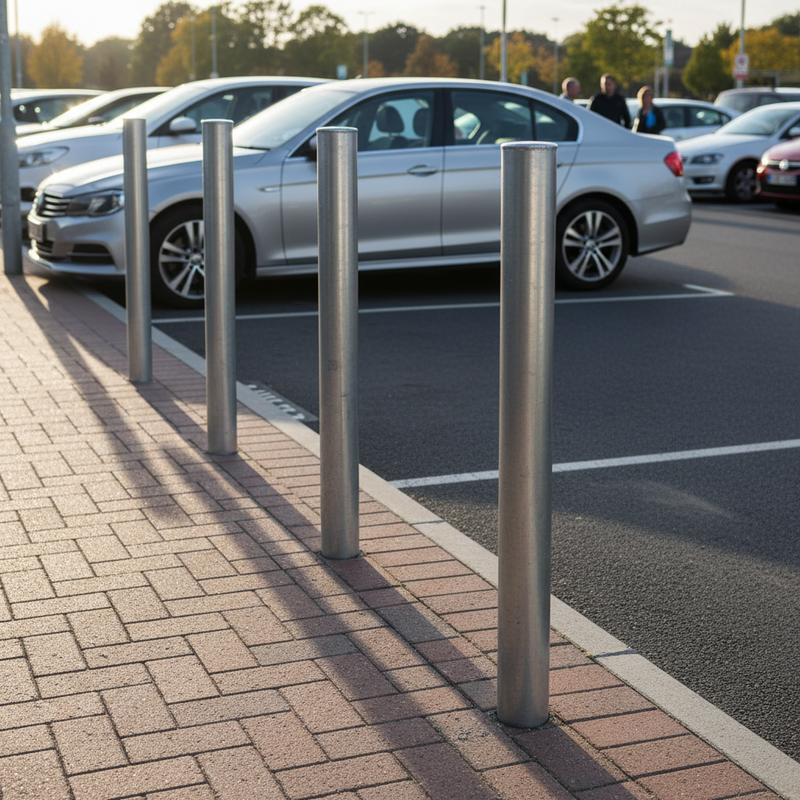 Dark Slate Gray Premium Round Galvanised Steel Bollard - 1000mm Above Ground