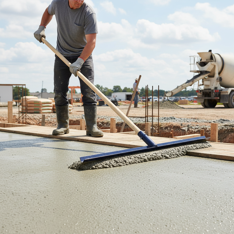 Light Gray Heavy Duty Concrete Placer with 5ft Wooden Handle for Efficient Spreading