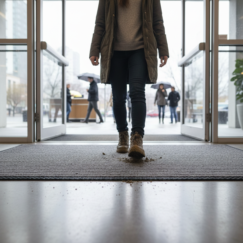 Gray Premium Ribbed Entrance Door Mat for Indoor Use - Charcoal