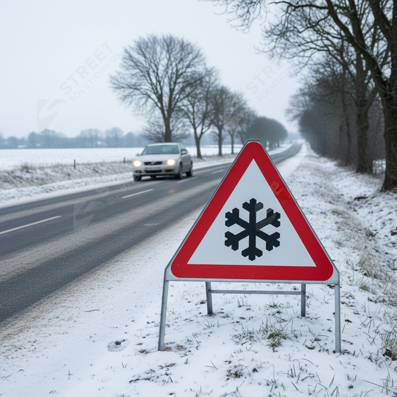 Light Gray Premium Triangle Metal Sign Face - 750mm Ice Symbol for Safety