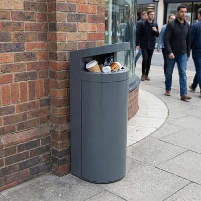 70 Litre Single Torpedo Street Litter Bin, Galvanised Steel