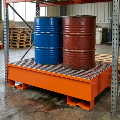 2-Drum Steel Spill Pallet, 330L Capacity, Galvanized & Powder-Coated