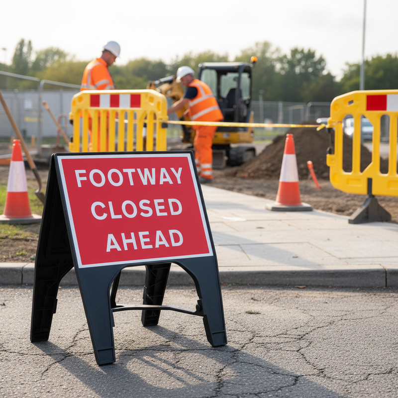 Gray Footway Closed Ahead Sign - Heavy Duty 600 x 450mm Traffic Sign