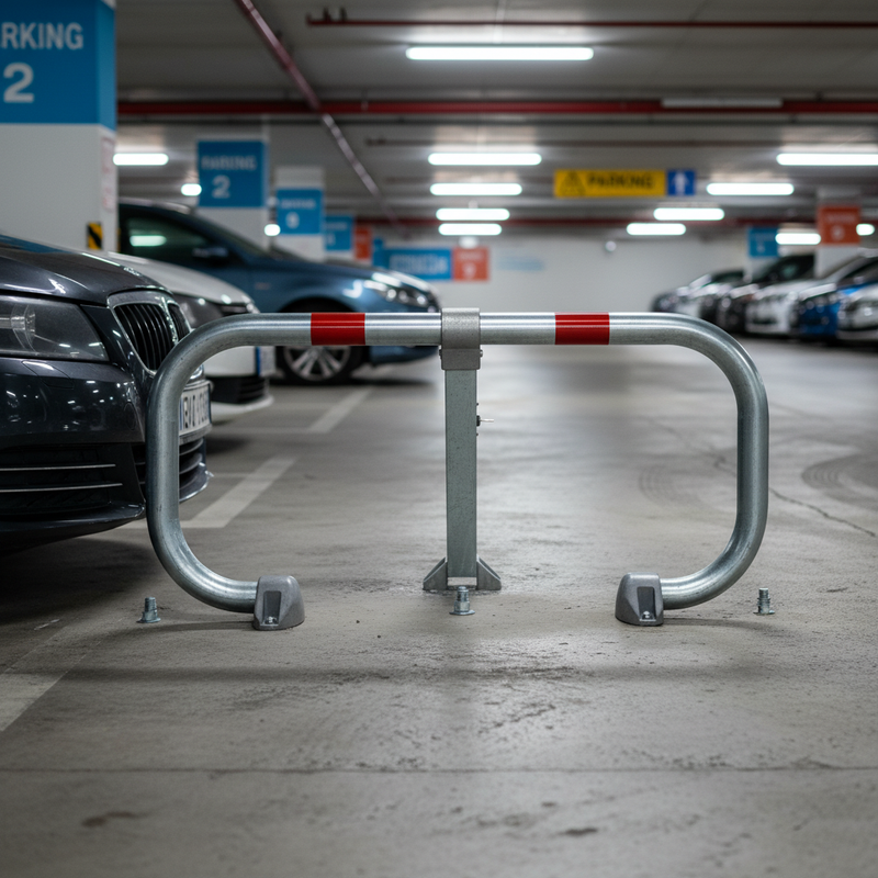 Slate Gray Heavy Duty Folding Parking Space Barrier with Lock and Reflective Strips