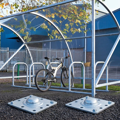 Cycle shelter with perspex roof and galvanised steel frame
