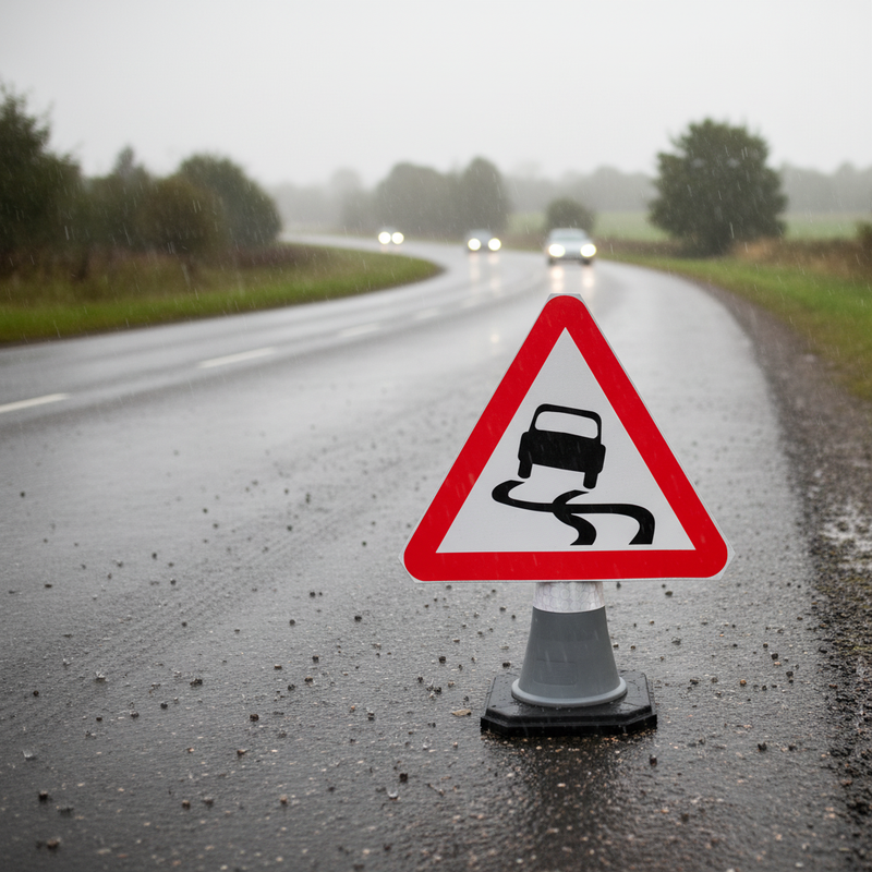 Gray 750mm Triangle Cone Sign for Slippery Road Surface Safety