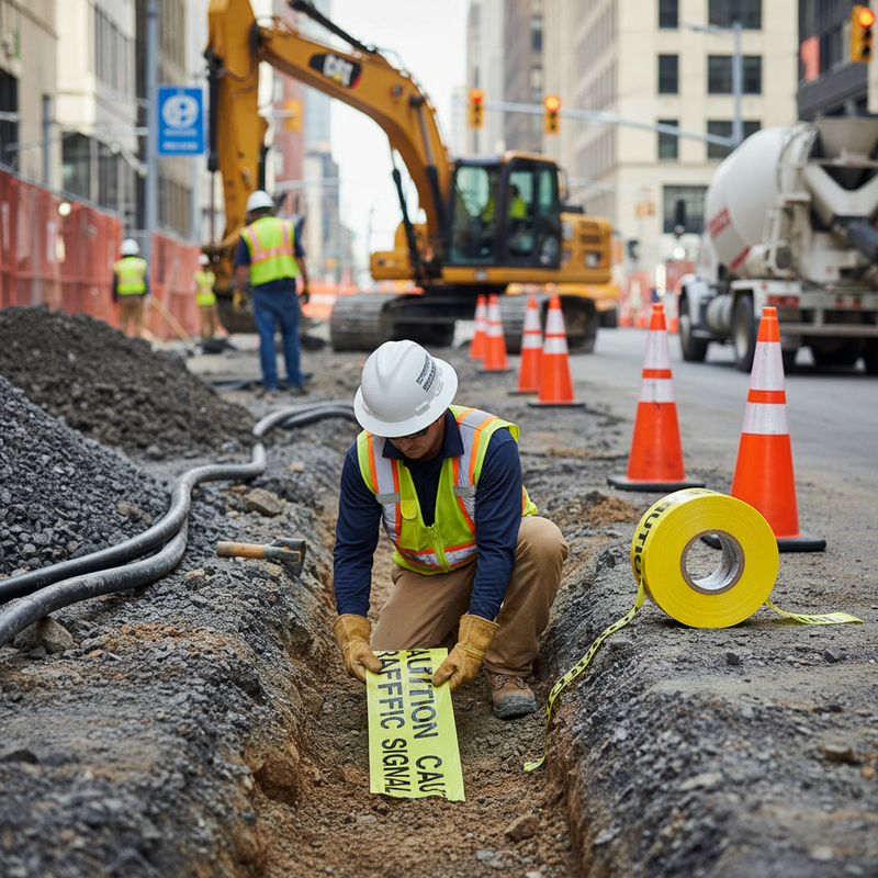 Dim Gray Premium Underground Warning Tape - High-Visibility Traffic Signal Cable 150mm x 365m