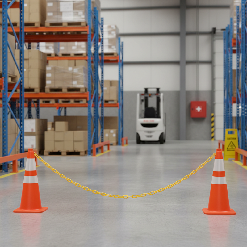 Dark Gray Premium High Visibility Yellow Plastic Cone Chain - 2.5m