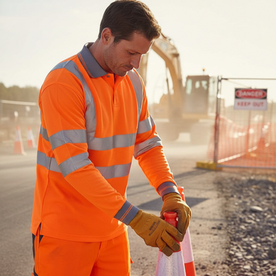 High-Visibility Long Sleeved Polo Shirt in Orange for Safety