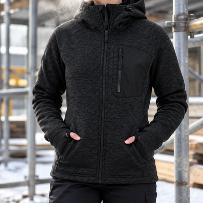 Women's Fleece Hoodie with Thumb Grip Cuffs - Black