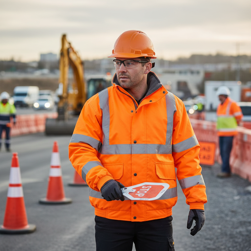 Light Slate Gray High-Visibility Fleece Lined Bomber Jacket - Orange for Safety