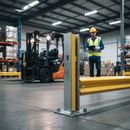 Light Slate Gray Heavy Duty Bolt Down C Section Post with 200mm Square Base Plate for Industrial Barriers and Safety Applications