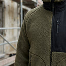 Two-Layer Pile Work Jacket with Chest Pocket - Khaki Green/Black (view 2)