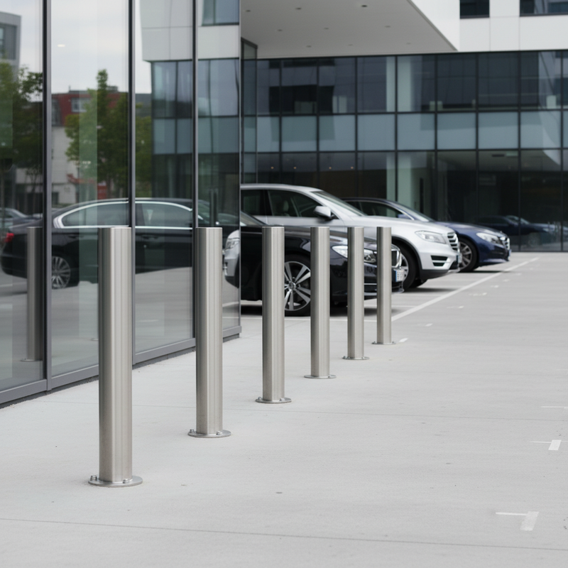 Gray Premium Round Stainless Steel Bollard 1000mm Above Ground for Safety