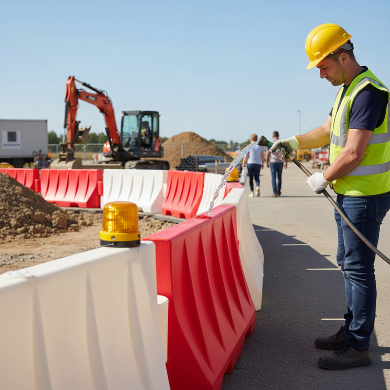 Gray Heavy Duty Water-Filled Safety Barrier for Construction Sites