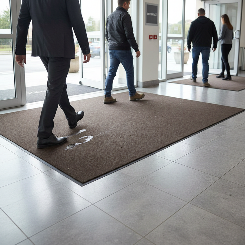 Light Slate Gray Premium Dust Control Plushway Entrance Mat - Brown