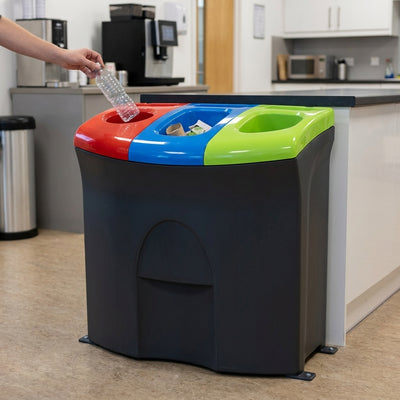 87 Litre Triple-Compartment Indoor Recycling Bin with Colour-Coded Lids
