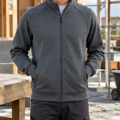 Full-Zip Work Sweatshirt Jacket with Zip Pockets - Steel Grey