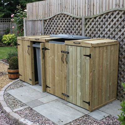 Quad chest timber wheelie bin store for four bins
