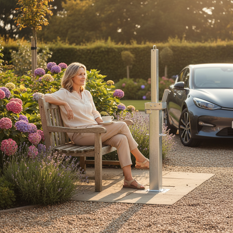 Dark Olive Green Premium Square Retractable Galvanised Steel Post with Integral Lock - 900mm