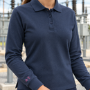 Women's Navy Anti-Static Arc Flash Long Sleeve Safety Polo (view 2)