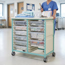 Steel Double Column Tray Trolley – 8 Small & 2 Deep Drawers, 75mm Castors