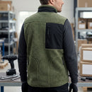 Two-Layer Pile Work Vest with Zipped Pockets - Khaki Green/Black