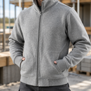 Heavyweight Cotton Blend Sweatshirt Jacket with High Collar - Grey (view 2)