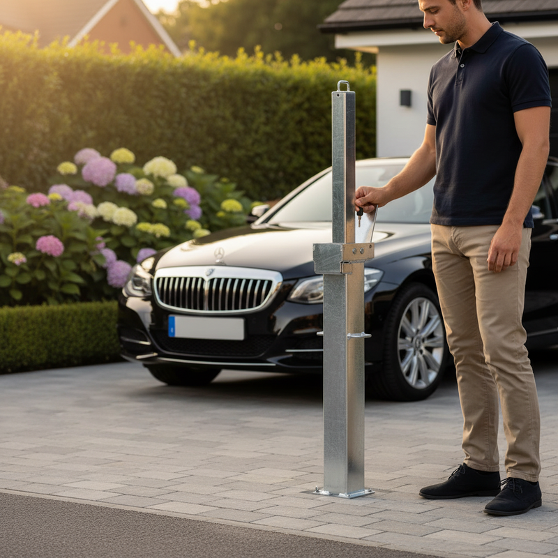 Dim Gray Premium Square Retractable Galvanised Steel Post with Lift Assist - 900mm