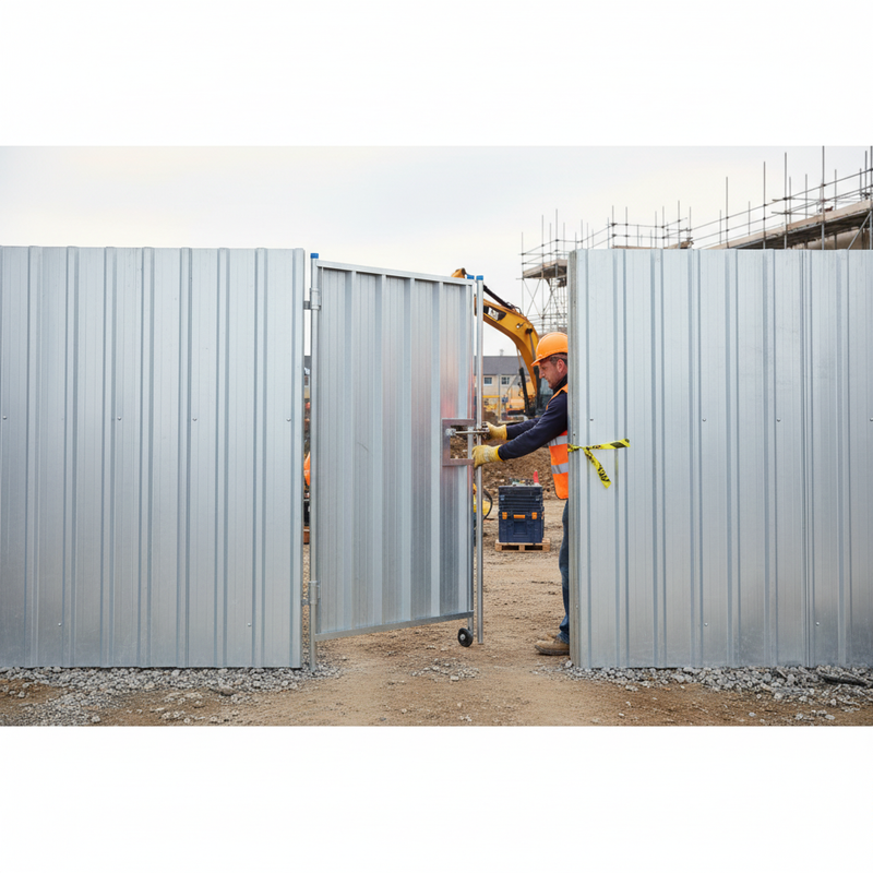 Gray Heavy Duty Steel Hoarding Pedestrian Gate - 2m for Site Security