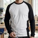 Long Sleeve Cotton Work T-Shirt with Raglan Sleeves - White/Black
