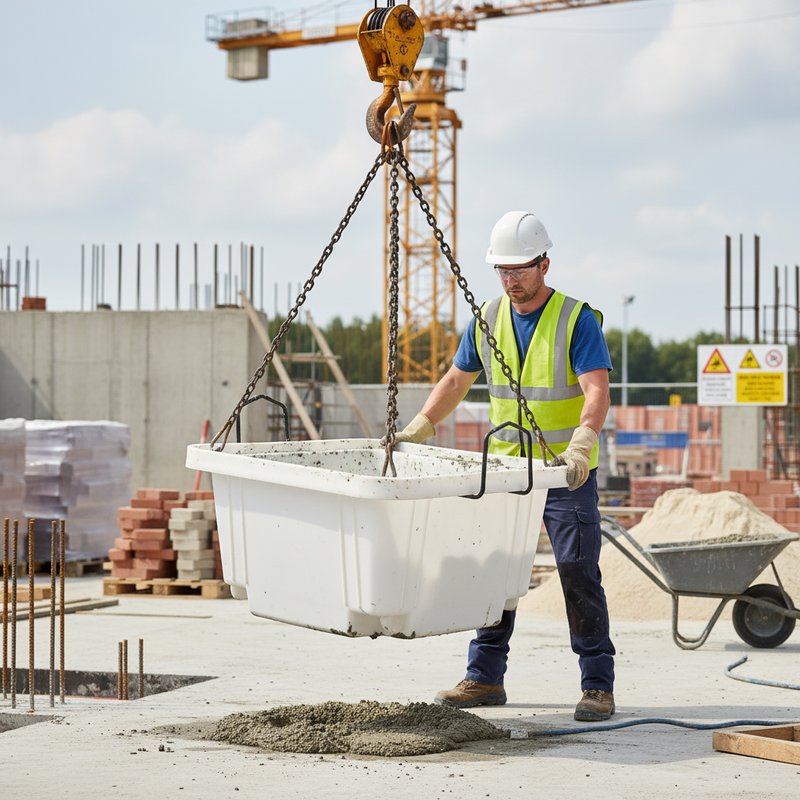 Light Gray 250 Litre Heavy Duty Crane Lift Mortar Tub for Construction Sites