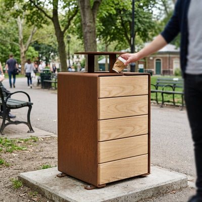 120 Litre Wooden and Steel Litter Bin with Optional Lid