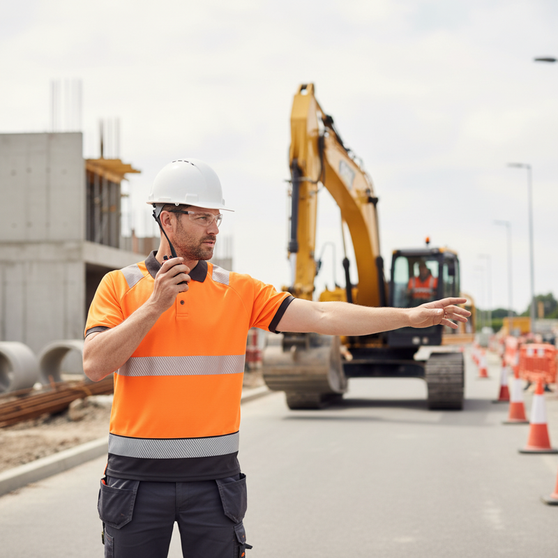 Light Gray High-Visibility Two Tone Short Sleeve Polo Shirt - Orange and Black