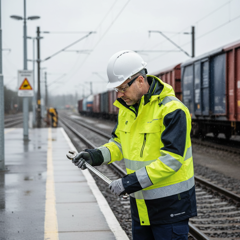 Light Gray Premium Two-Tone Ripstop Breathable and Waterproof Rail Jacket - Yellow/Navy