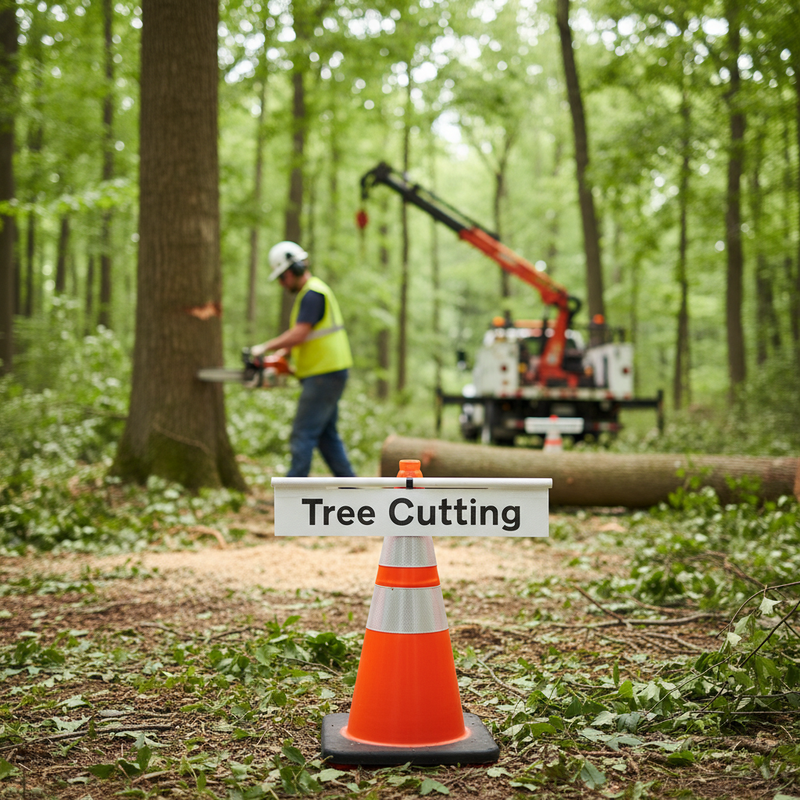 Olive Drab Tree Cutting Supplementary Plate - High-Performance Road Sign